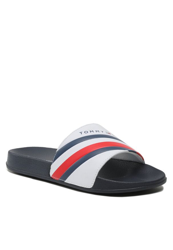 TOMMY HILFIGER - Klapki Tommy Hilfiger Stripes Pool Slide T3B0-32932-1172 S White 100. Kolor: biały. Materiał: skóra