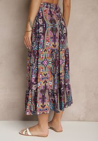 Renee - Fioletowa Spódnica z Wiskozy Ozdobiona Motywem Paisley Ellivae. Okazja: na co dzień. Kolor: fioletowy. Materiał: wiskoza. Wzór: paisley, aplikacja. Styl: elegancki, casual #5