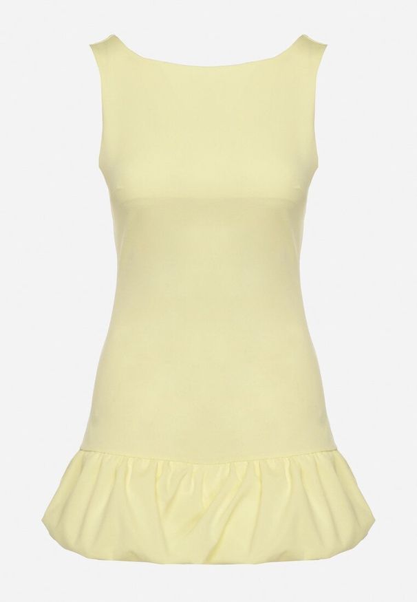 Born2be - Żółty Taliowany Kombinezon Ozdobiony Falbanką Semiriela. Okazja: na co dzień. Kolor: żółty. Wzór: aplikacja. Styl: klasyczny, casual