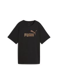 Puma - Damska koszulka o luźnym kroju Essentials ze zwierzęcym nadrukiem PUMA Black. Kolor: czarny. Materiał: guma. Wzór: motyw zwierzęcy, nadruk. Sport: fitness