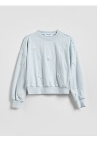Reserved - Luźna bluza z kokardkami - jasnoniebieski. Typ kołnierza: kokarda. Kolor: niebieski. Materiał: bawełna