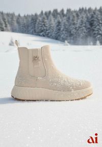 Renee - Beżowe Botki Typu Sztyblety na Tłoczonej Platformie Zdobione Metalową Aplikacją Allecia. Okazja: na co dzień. Kolor: beżowy. Materiał: jeans. Wzór: aplikacja. Obcas: na platformie. Styl: casual, elegancki #1