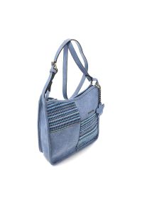 Torebka damska Laura Vita, z materiału syntetycznego z fakturowanym panelem regulowany pasek na ramię dekoracyjna zawieszka kompaktowa forma do codzi. Kolor: niebieski. Wzór: aplikacja, kwiaty. Materiał: z tłoczeniem. Styl: casual, boho. Rodzaj torebki: na ramię #5