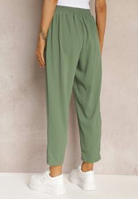 Renee - Zielone Spodnie High Waist z Gumką i Troczkiem w Pasie oraz Kieszeniami Arlettia. Stan: podwyższony. Kolor: zielony. Materiał: tkanina. Długość: długie. Wzór: jednolity #3