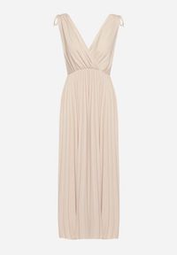 Born2be - Beżowa Plisowana Sukienka z Bawełną i Wiskozą o Rozkloszowanym Kroju z Gumką w Talii Xefia. Okazja: na co dzień, na spotkanie biznesowe. Kolor: beżowy. Materiał: bawełna, wiskoza. Sezon: wiosna, lato. Styl: casual, klasyczny, biznesowy #4