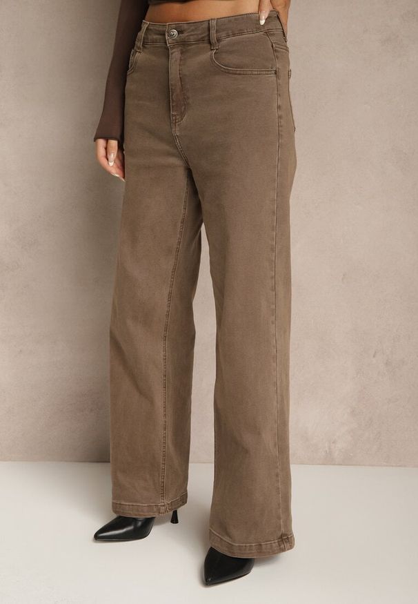 Renee - Brązowe Szerokie Jeansy High Waist z Bawełny Amendrie. Stan: podwyższony. Kolor: brązowy