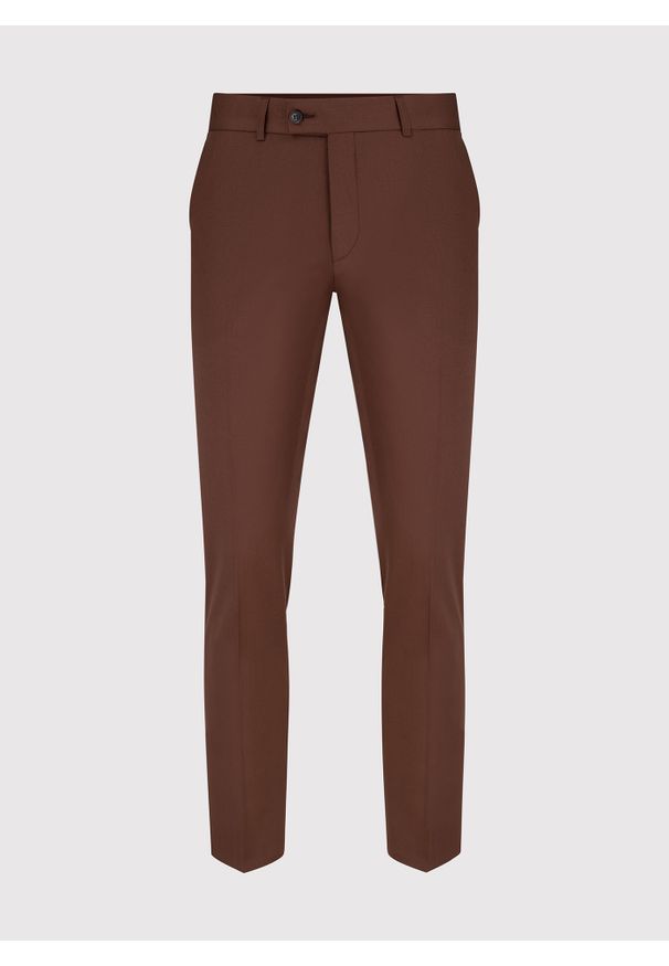 Pako Lorente - PAKO LORENTE – Gładkie spodnie garniturowe w kolorze brązowym. Kolor: brązowy. Materiał: poliester, wełna. Wzór: gładki