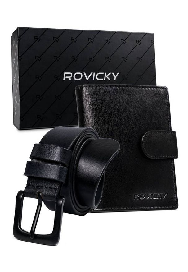 ROVICKY - Zestaw portfel i pasek Rovicky R-N4L-110-T-4709 BLA. Materiał: skóra