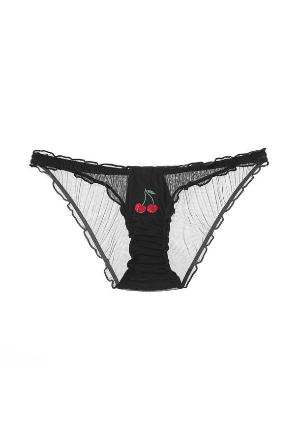 Intica - Figi z haftem owocowym z delikatnego materiału Anjana. Kolor: czarny. Materiał: materiał. Wzór: haft