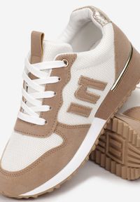 Born2be - Biało-Beżowe Sneakersy Dalimara. Kolor: biały. Materiał: materiał, nubuk, syntetyk. Wzór: aplikacja