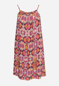 Born2be - Różówo-Pomarańczowa Bawełniana Sukienka o Rozkloszowanym Kroju na Ramiączkach Tesarae. Okazja: na co dzień, na plażę. Typ kołnierza: dekolt kwadratowy. Kolor: różowy. Materiał: bawełna. Długość rękawa: na ramiączkach. Sezon: lato. Styl: casual #6