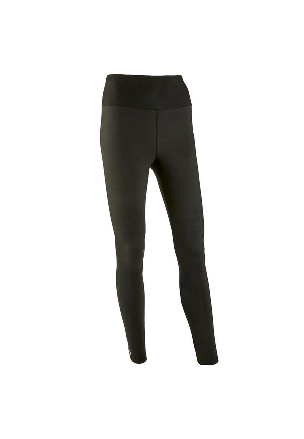 DOMYOS - Legginsy fitness damskie Domyos. Stan: podwyższony. Kolor: czarny. Materiał: materiał, elastan, poliester, skóra. Sport: fitness