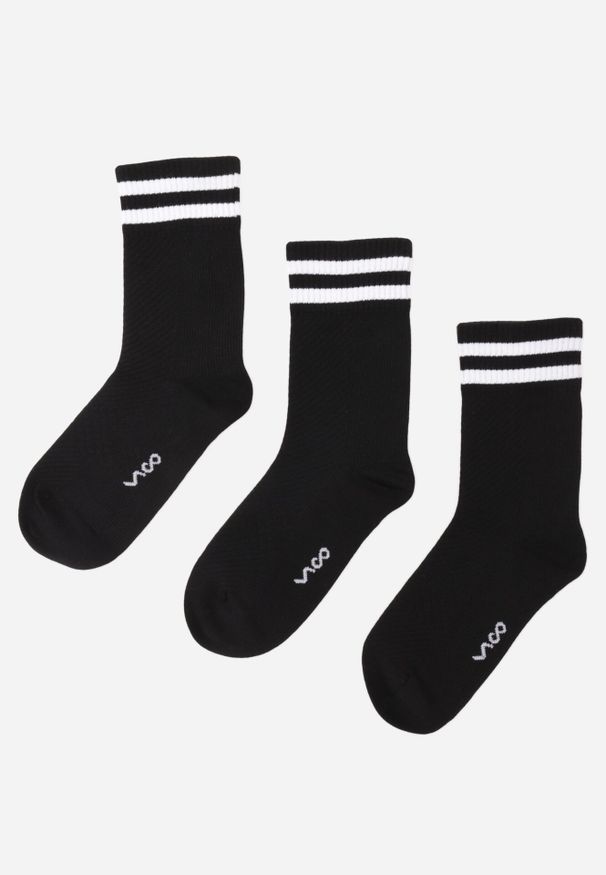 Born2be - Czarne 3-pack Skarpety Długie z Paseczkami i Bawełną Simala. Kolor: czarny. Materiał: bawełna