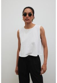 Marsala - Bawełniany top w kolorze CLASSIC WHITE - FLOWTEE-XS/S. Materiał: bawełna. Długość rękawa: bez rękawów. Wzór: melanż. Sezon: lato