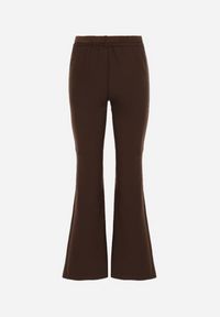 Born2be - Brązowe Spodnie Dzwony z Wiskozy z Bawełną z Wysokim Stanem Ozdobione Paskiem Liadona. Okazja: do pracy, na co dzień. Stan: podwyższony. Kolor: brązowy. Materiał: bawełna, wiskoza. Wzór: aplikacja. Styl: klasyczny, casual, elegancki #3