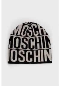 MOSCHINO - Moschino czapka wełniana kolor czarny wełniana. Kolor: czarny. Materiał: wełna. Wzór: ze splotem