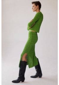 mango - Mango spódnica Petra kolor zielony midi ołówkowa. Stan: podwyższony. Kolor: zielony. Materiał: włókno