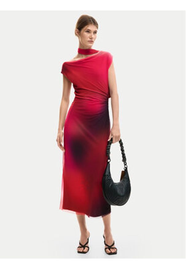 Desigual Sukienka koktajlowa Maine 26SWVK19 Czerwony Slim Fit. Kolor: czerwony. Materiał: syntetyk. Styl: wizytowy