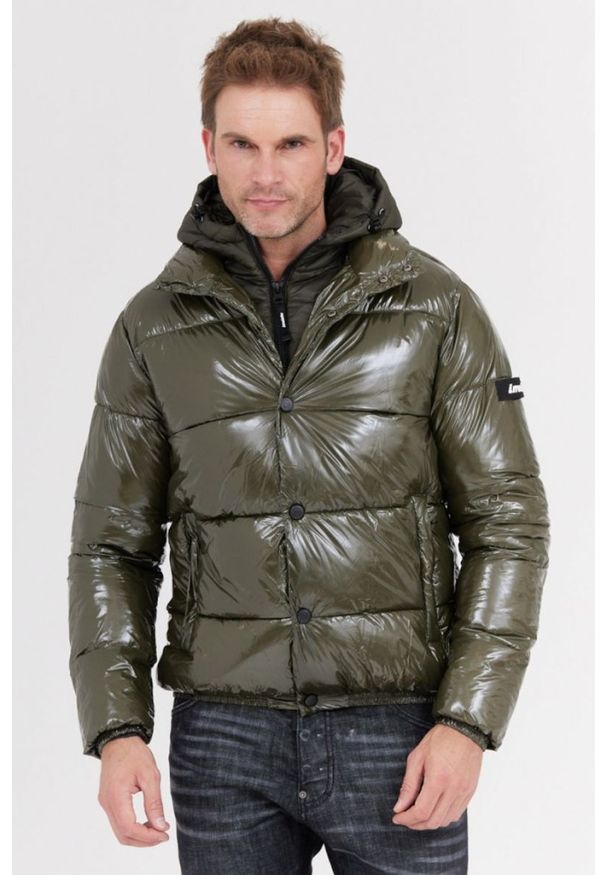 Invicta - INVICTA Zielona męska błyszcząca kurtka puchowa z kapturem, Rozmiar XXL. Typ kołnierza: kaptur. Kolor: zielony. Materiał: puch
