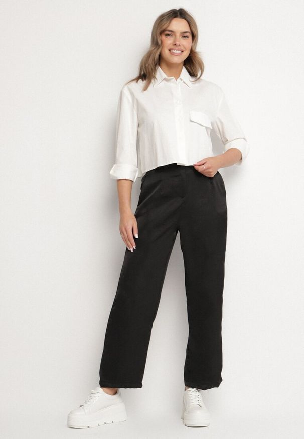 Born2be - Czarne Eleganckie Spodnie o Prostym Kroju z Wysokim Stanem Jenanora. Okazja: na co dzień, na spotkanie biznesowe, do pracy. Stan: podwyższony. Kolor: czarny. Styl: elegancki