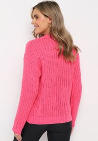 Born2be - Fuksjowy Klasyczny Sweter z Modnym Splotem Viloma. Kolor: różowy. Wzór: ze splotem. Styl: klasyczny #4