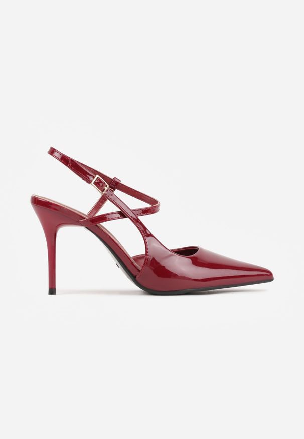 Renee - Bordowe Lakierowane Szpilki z Paskiem Wokół Kostki w Eleganckim Stylu Orinania. Okazja: na wesele, na ślub cywilny. Zapięcie: pasek. Kolor: czerwony. Materiał: lakier. Obcas: na szpilce. Styl: elegancki. Wysokość obcasa: średni