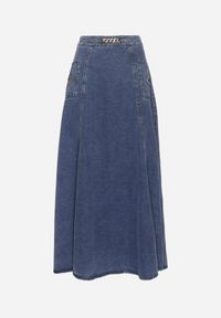 Born2be - Granatowa Bawełniana Spódnica Jeansowa Maxi Rozkloszowana z Łańcuszkiem Zallire. Kolor: niebieski. Materiał: bawełna, jeans. Styl: boho #6