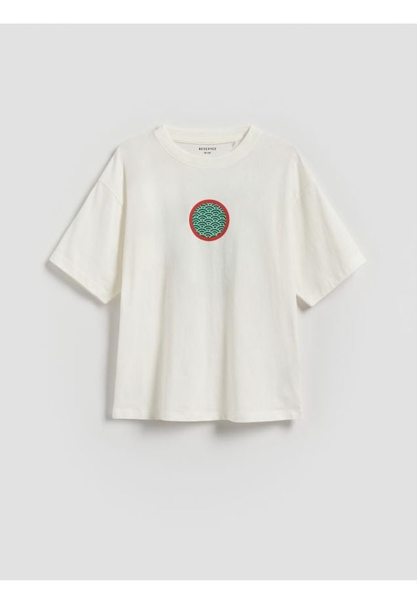 Reserved - T-shirt z nadrukiem - biały. Kolor: biały. Materiał: dzianina, bawełna. Wzór: nadruk