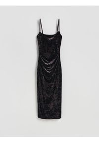 Reserved - Welurowa sukienka midi - ciemnobrązowy. Kolor: brązowy. Materiał: welur. Długość: midi #1