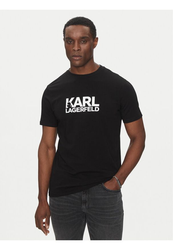 Karl Lagerfeld - KARL LAGERFELD T-Shirt 755087 552235 Czarny Regular Fit. Typ kołnierza: dekolt w karo. Kolor: czarny. Materiał: bawełna