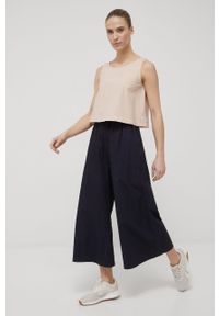 Deha spodnie bawełniane damskie kolor granatowy szerokie high waist. Stan: podwyższony. Kolor: niebieski. Materiał: bawełna #2