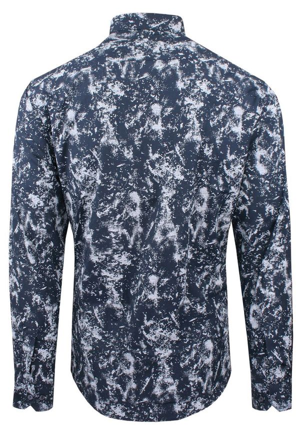 Męska Koszula, Długi Rękaw, Prosty Krój - Rigon - Granat. Kolor: niebieski. Materiał: elastan, bawełna. Długość rękawa: długi rękaw. Długość: długie. Styl: klasyczny, wizytowy