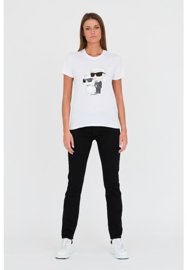 Karl Lagerfeld - KARL LAGERFELD Biały damski t-shirt Ikonik 2.0, Rozmiar S. Kolor: biały. Materiał: bawełna