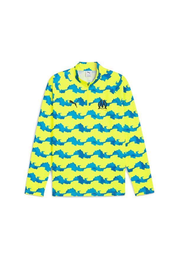 Puma - Dres rozgrzewkowy 1/4 zamka OM 2025/26. Kolor: żółty. Materiał: dresówka. Sport: piłka nożna