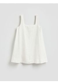 Reserved - Lniana sukienka mini - biały. Kolor: biały. Materiał: len. Długość: mini