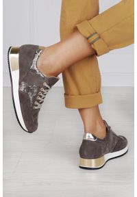 Kati - Brązowe sneakersy kati buty sportowe sznurowane polska skóra 7003. Kolor: brązowy. Materiał: skóra