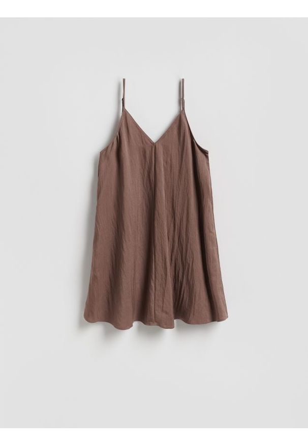 Reserved - Sukienka mini z lyocellem - brązowy. Kolor: brązowy. Materiał: tkanina. Długość: mini