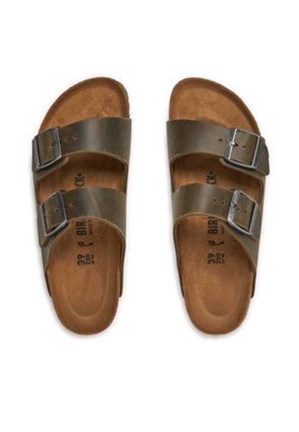 Birkenstock Klapki Arizona 1027039 Khaki. Kolor: brązowy. Materiał: skóra
