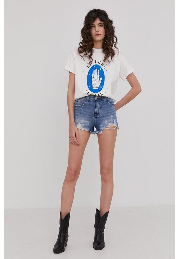 Answear Lab Szorty jeansowe damskie kolor granatowy gładkie high waist. Okazja: na co dzień. Stan: podwyższony. Kolor: niebieski. Materiał: jeans. Wzór: gładki. Styl: wakacyjny