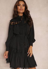 Renee - Czarna Sukienka Koszulowa Achusa. Kolor: czarny. Materiał: tkanina. Sezon: wiosna, jesień, lato. Typ sukienki: koszulowe #2