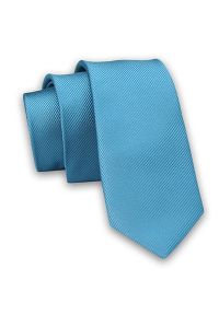 Niebieski Elegancki Śledź Męski Krawat -Angelo di Monti- 5,5 cm, Jednokolorowy, w Delikatne Prążki. Kolor: niebieski. Materiał: tkanina. Wzór: prążki. Styl: elegancki