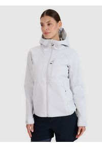 4f - 4F Kurtka softshell wiatroodporna membrana 10000 damska - szara M. Typ kołnierza: kaptur. Kolor: szary. Materiał: softshell. Długość rękawa: raglanowy rękaw. Technologia: Windstopper. Sezon: zima. Sport: wspinaczka