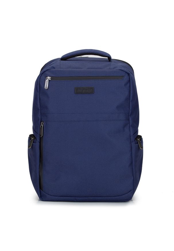 Wittchen - Męski plecak na laptopa 15,6” z boczną kieszenią. Kolor: niebieski. Materiał: poliester. Styl: klasyczny, casual