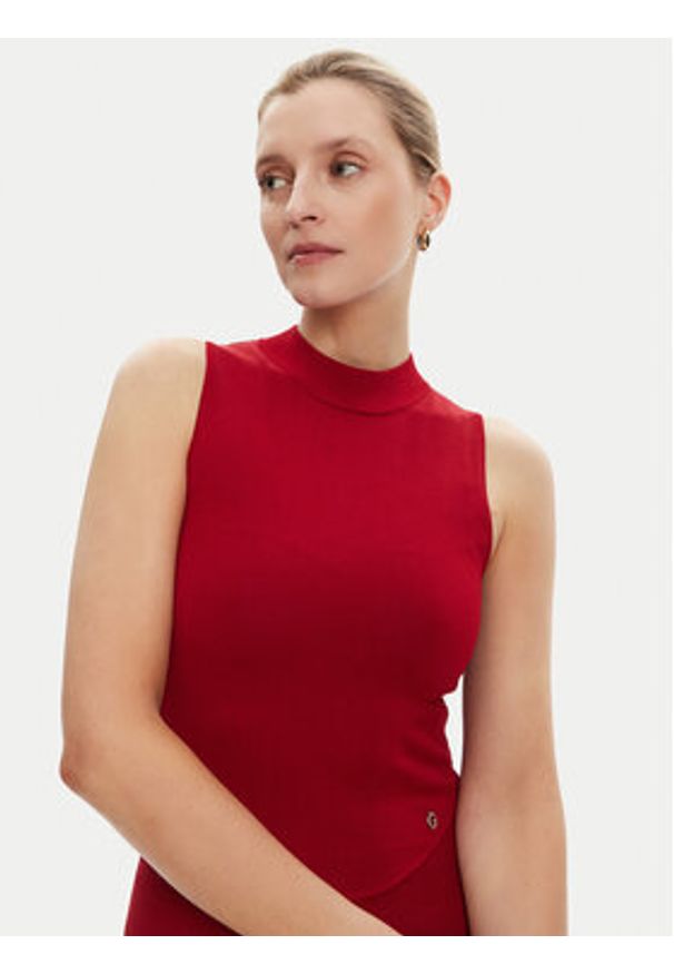 Guess Sukienka dzianinowa W5YK0S Z0241 Bordowy Regular Fit. Kolor: czerwony. Materiał: wiskoza