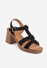 Renee - Czarne Sandały VICES na Słupku i Platformie z Geometrycznymi Paskami Undilis. Okazja: na co dzień. Zapięcie: pasek. Kolor: czarny. Materiał: jeans. Wzór: geometria. Obcas: na platformie. Styl: casual, boho #6