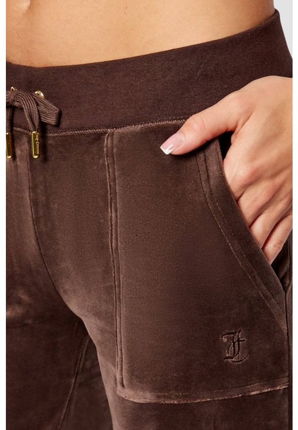 Juicy Couture - JUICY COUTURE Czekoladowe spodnie dresowe damskie Layla Low Rise, Rozmiar XS. Stan: obniżony. Kolor: brązowy. Materiał: dresówka
