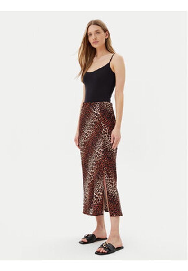 Pieces Spódnica midi Nya 17147811 Brązowy Regular Fit. Kolor: brązowy. Materiał: wiskoza