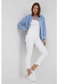 Calvin Klein Jeans top damski kolor biały. Kolor: biały. Materiał: lycra, materiał. Długość rękawa: na ramiączkach