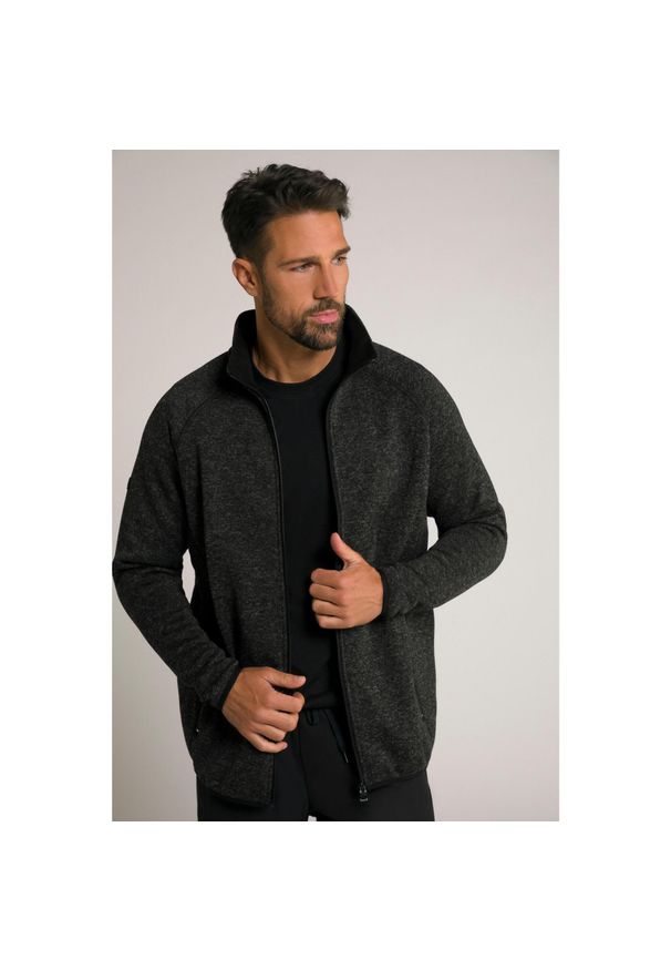 JAY-PI - Męska Bluza rozpinana z dzianiny i polaru. Kolekcja: plus size. Kolor: czarny. Materiał: poliester, materiał. Sport: turystyka piesza