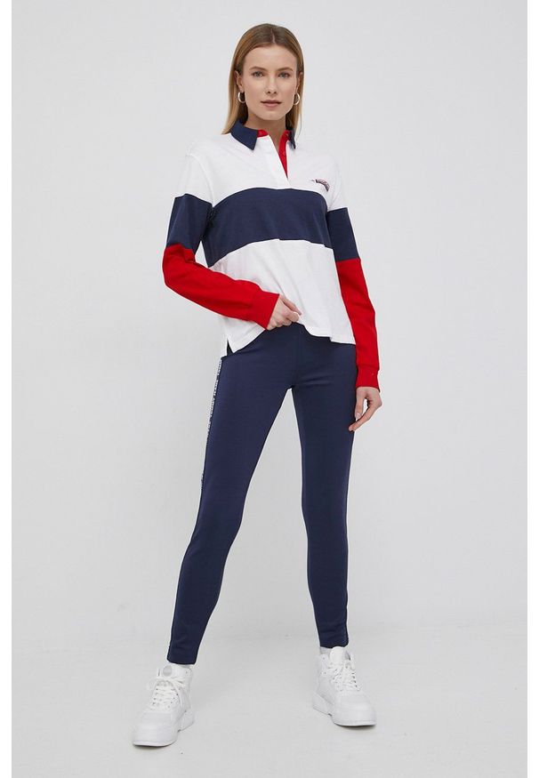 Tommy Jeans legginsy damskie kolor granatowy z aplikacją. Kolor: niebieski. Materiał: dzianina, poliester. Wzór: aplikacja